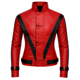 Women's Red and Black Retro Leather Jacket  Fashion Biker Style Outerwear