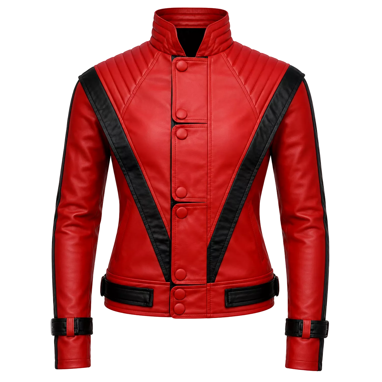 Women's Red and Black Retro Leather Jacket  Fashion Biker Style Outerwear