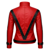 Women's Red and Black Retro Leather Jacket  Fashion Biker Style Outerwear
