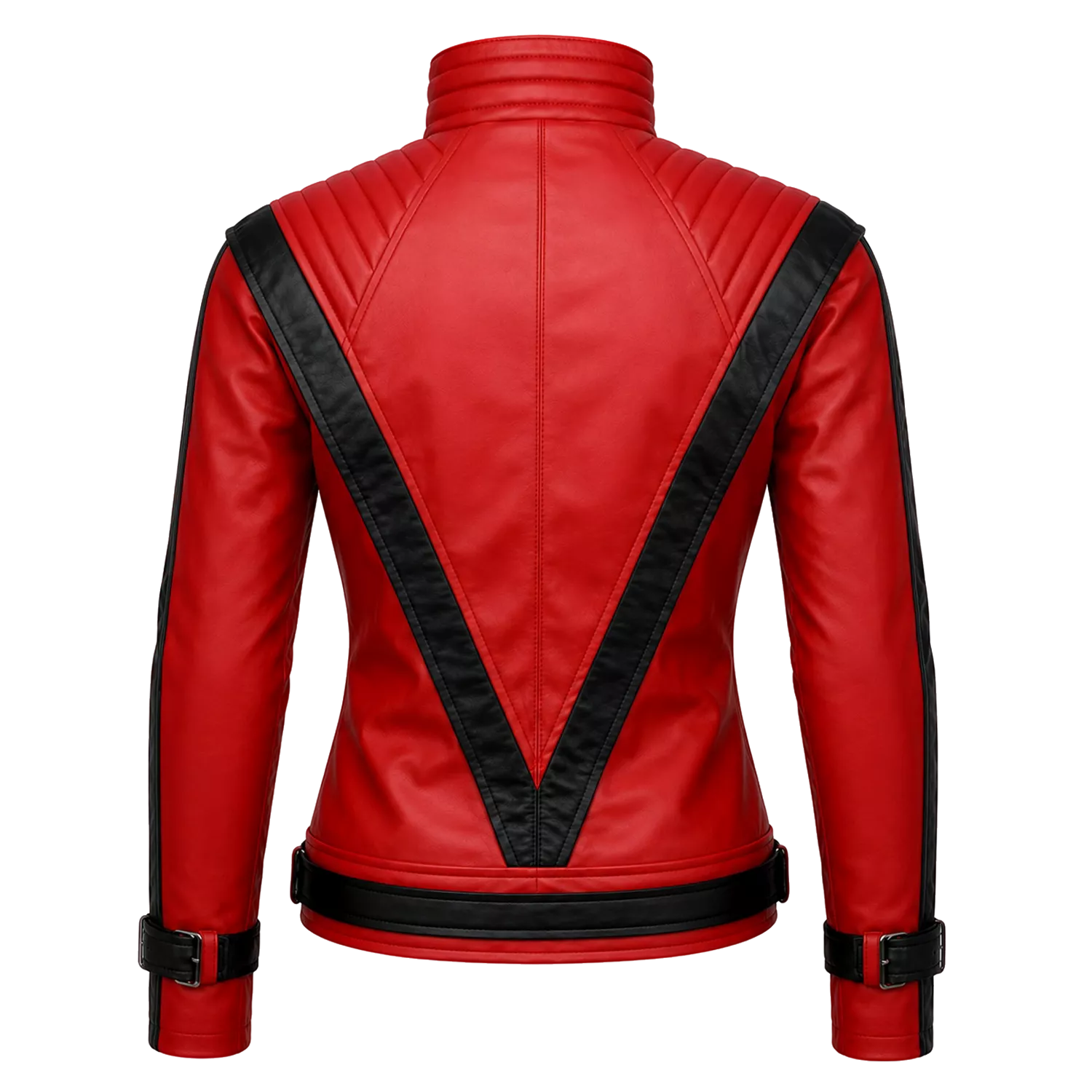 Women's Red and Black Retro Leather Jacket  Fashion Biker Style Outerwear