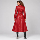 Women's Ruby Red Belted Leather Trench Coat – Christmas Collection