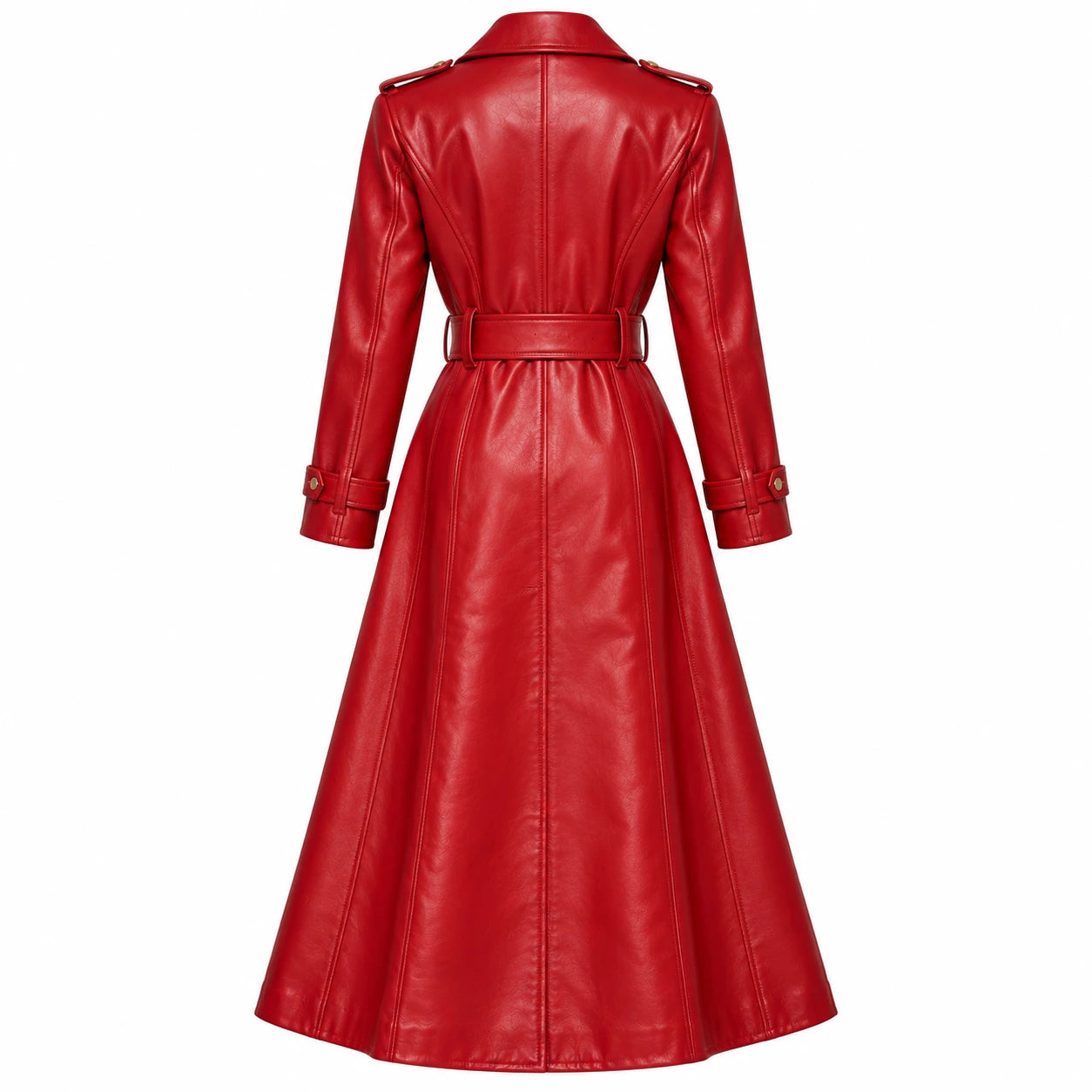 Women's Ruby Red Belted Leather Trench Coat – Christmas Collection