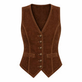Women’s Suede Leather Vest | Tailored Button Front Sleeveless Waistcoat with Pockets