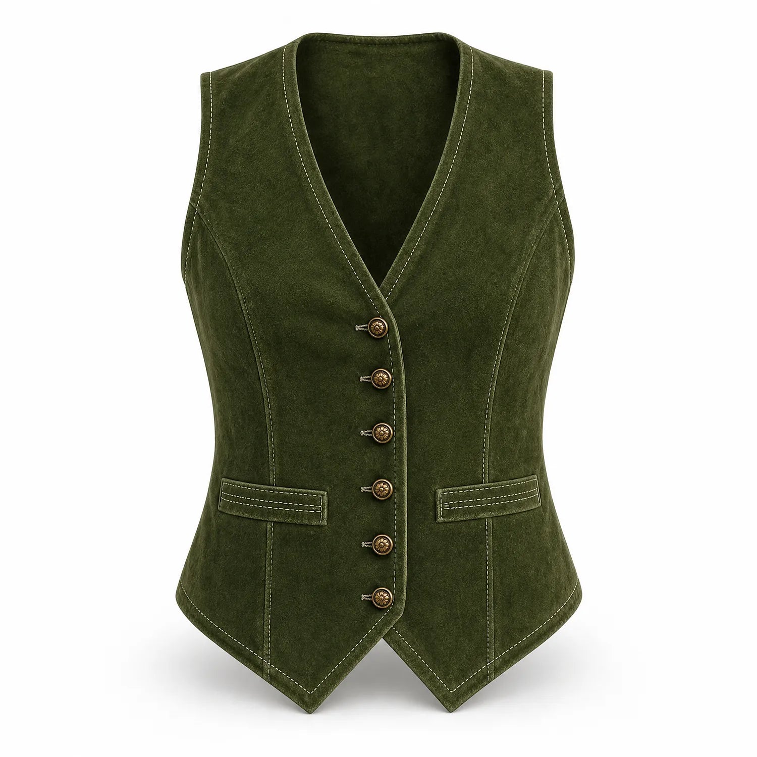 Women’s Suede Leather Vest | Tailored Button Front Sleeveless Waistcoat with Pockets