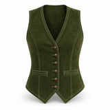 Women’s Suede Leather Vest | Tailored Button Front Sleeveless Waistcoat with Pockets