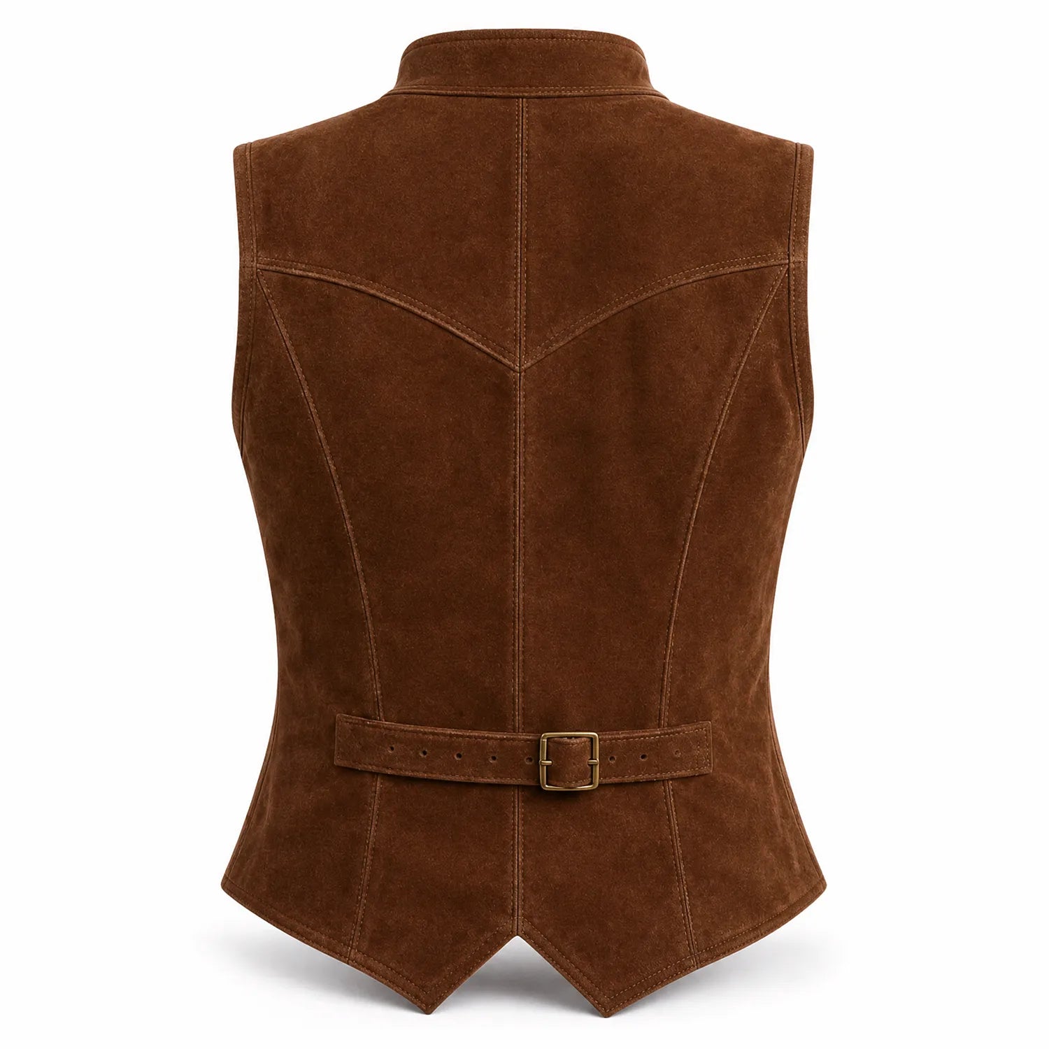 Women’s Suede Leather Vest | Tailored Button Front Sleeveless Waistcoat with Pockets