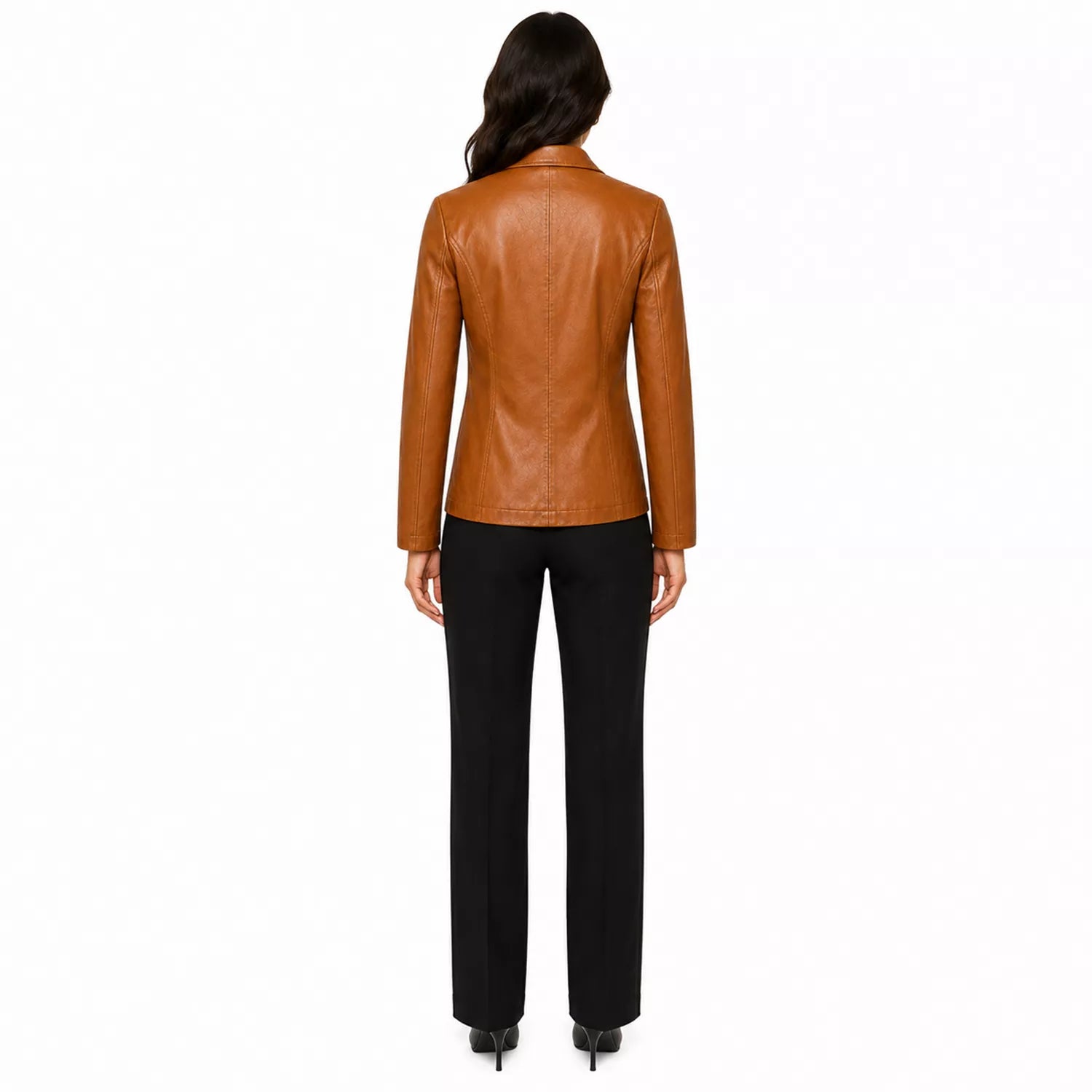 Women’s Tan Brown Leather Blazer | Classic Notch Lapel Blazer