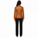 Women’s Tan Brown Leather Blazer | Classic Notch Lapel Blazer
