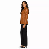 Women’s Tan Brown Leather Blazer | Classic Notch Lapel Blazer