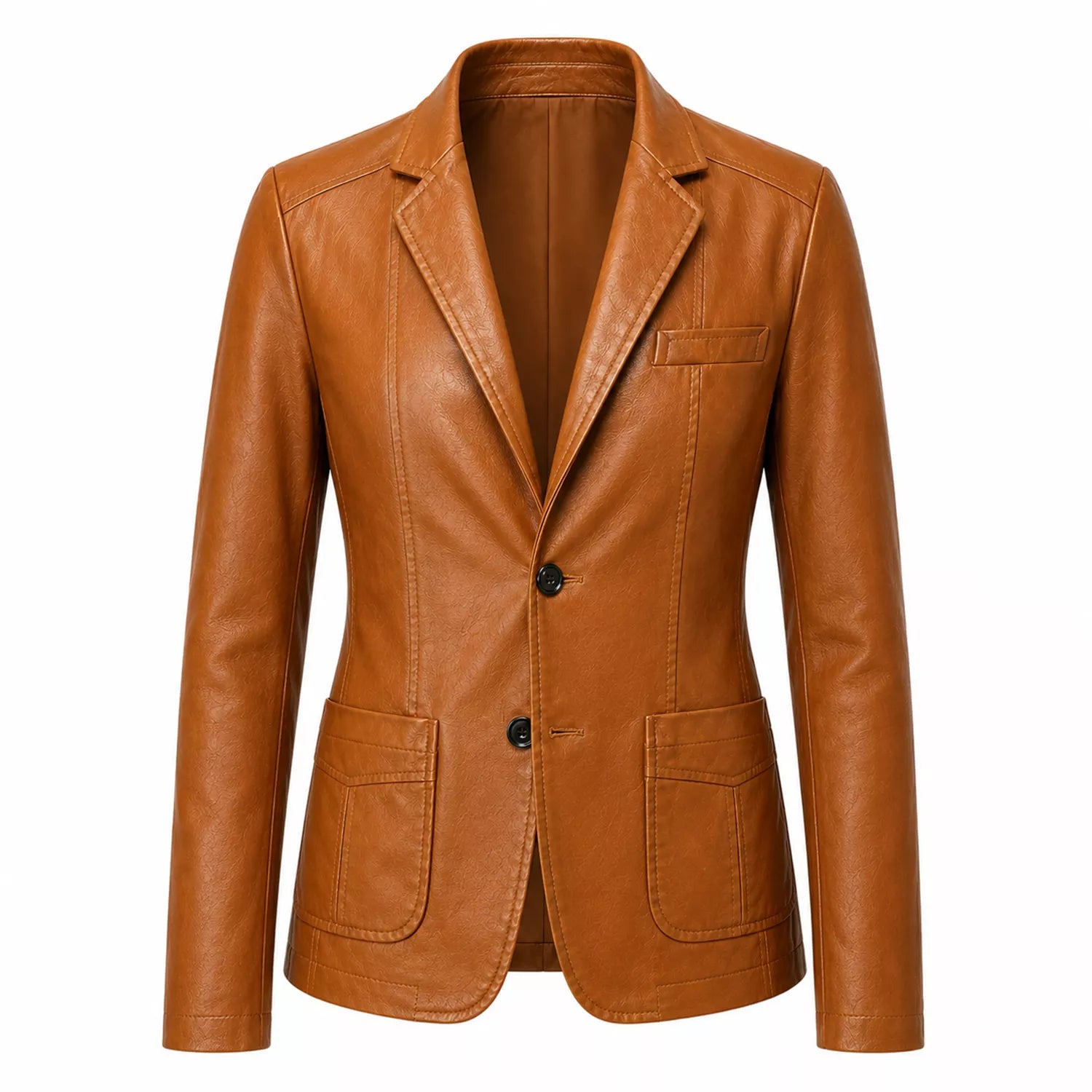 Women’s Tan Brown Leather Blazer | Classic Notch Lapel Blazer