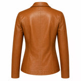 Women’s Tan Brown Leather Blazer | Classic Notch Lapel Blazer