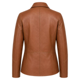 Women’s Tan Brown Leather Safari Blazer Jacket | Button-Up Utility Coat