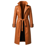 Women’s Tan Brown Leather Trench Coat |  Belted Longline Classic Style