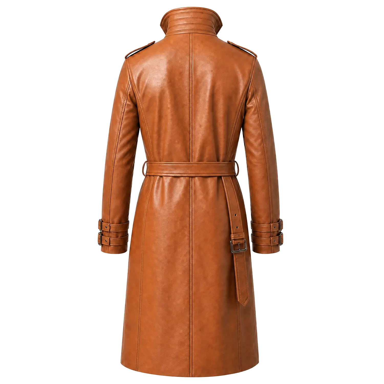 Women’s Tan Brown Leather Trench Coat |  Belted Longline Classic Style