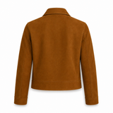 Women’s Tan Brown Suede Trucker Jacket | Zip-Up Collared Casual Jacket