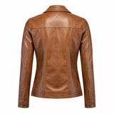 Women’s Tan Leather Trucker Jacket | Classic Western Style