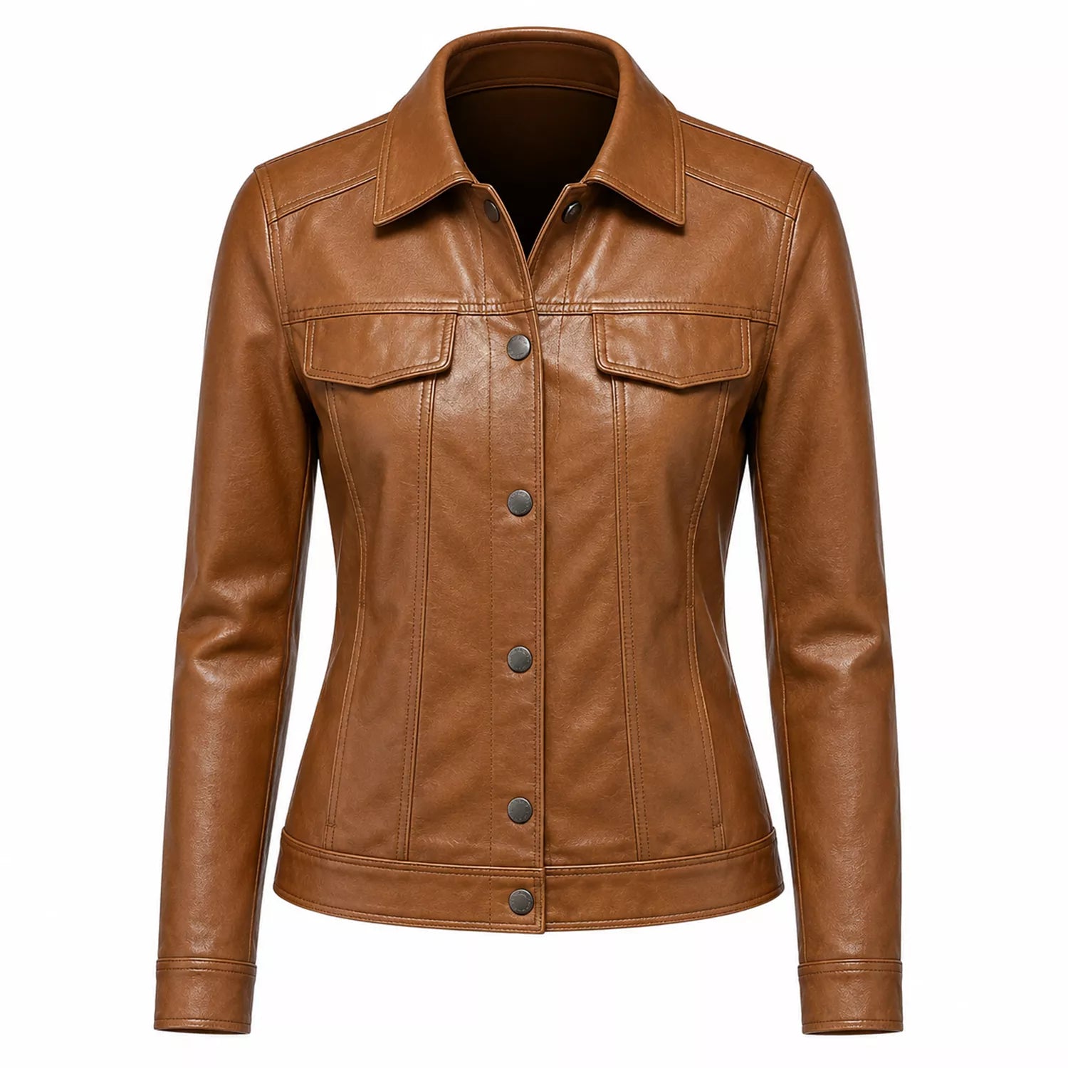 Women’s Tan Leather Trucker Jacket | Classic Western Style
