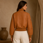 Women’s Tan Ostrich Texture Cropped Leather Bomber Jacket