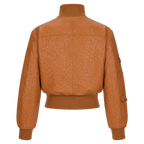 Women’s Tan Ostrich Texture Cropped Leather Bomber Jacket