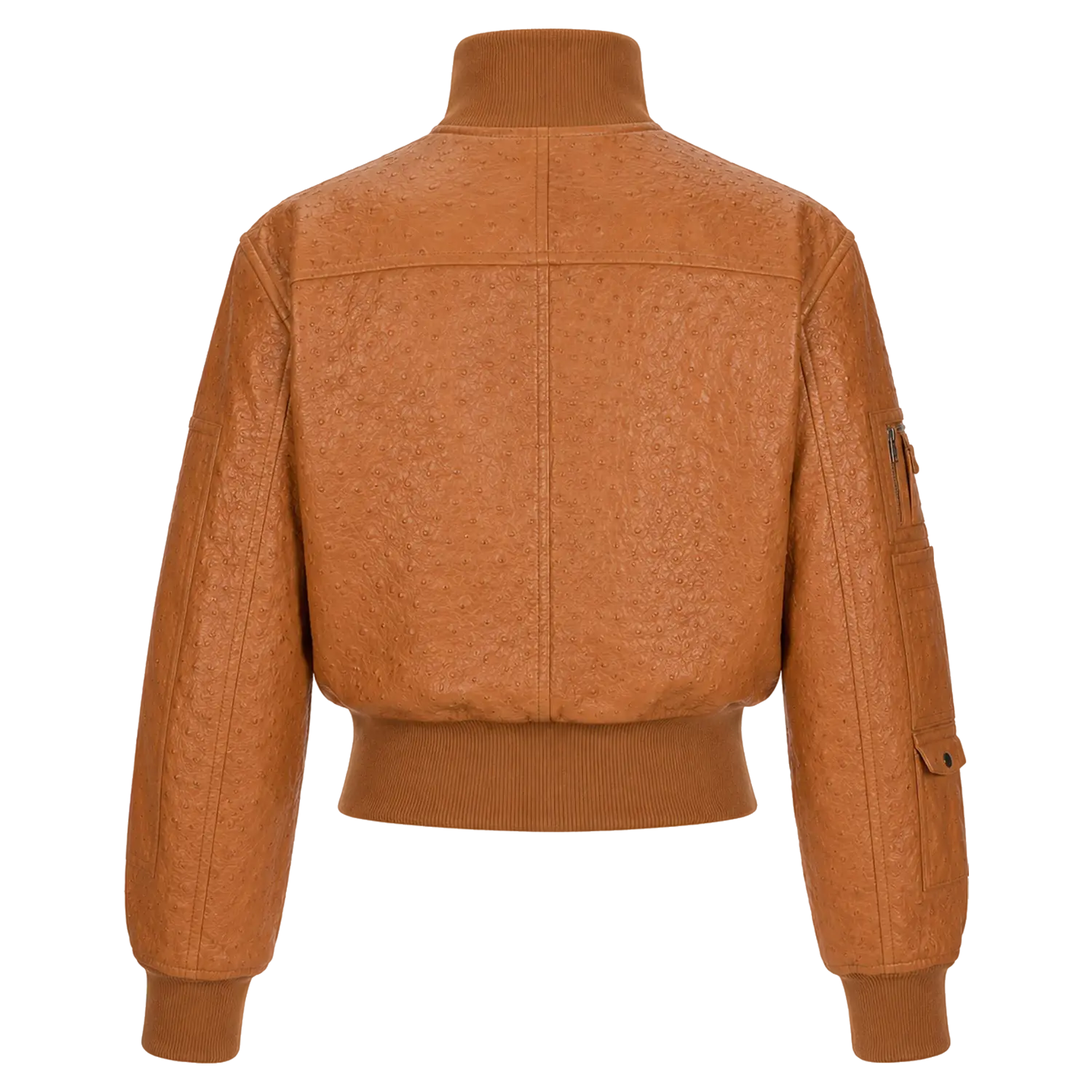 Women’s Tan Ostrich Texture Cropped Leather Bomber Jacket