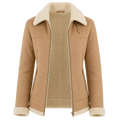 Women’s Tan Shearling Suede Leather Jacket  Warm Winter Zip Jacket