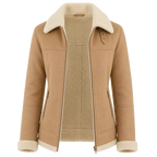Women’s Tan Shearling Suede Leather Jacket  Warm Winter Zip Jacket