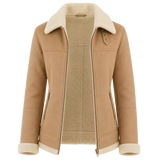 Women’s Tan Shearling Suede Leather Jacket  Warm Winter Zip Jacket