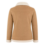 Women’s Tan Shearling Suede Leather Jacket  Warm Winter Zip Jacket