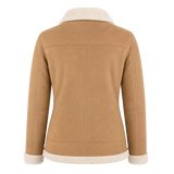 Women’s Tan Shearling Suede Leather Jacket  Warm Winter Zip Jacket