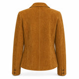Women’s Tan Suede Blazer Jacket | Premium Leather Tailored Button Front Outerwear