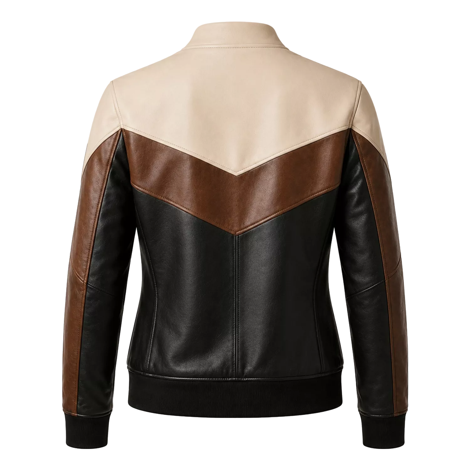 Women’s Tri-Color Leather Bomber Jacket with Zip Front