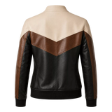Women’s Tri-Color Leather Bomber Jacket with Zip Front