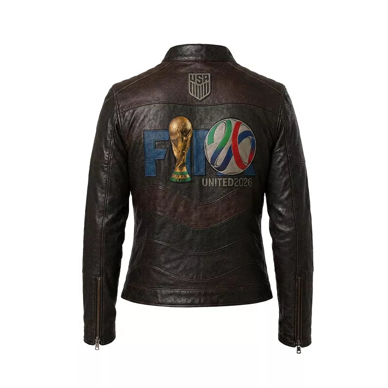 Women’s USA Soccer-Inspired Dark Brown Leather Jacket | Cafe Racer Biker Jacket