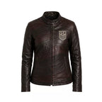 Women’s USA Soccer-Inspired Dark Brown Leather Jacket | Cafe Racer Biker Jacket