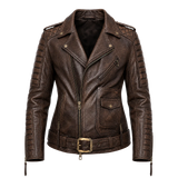 Women's Vintage Brown Belted Leather Biker Jacket | Vintage Rider Style