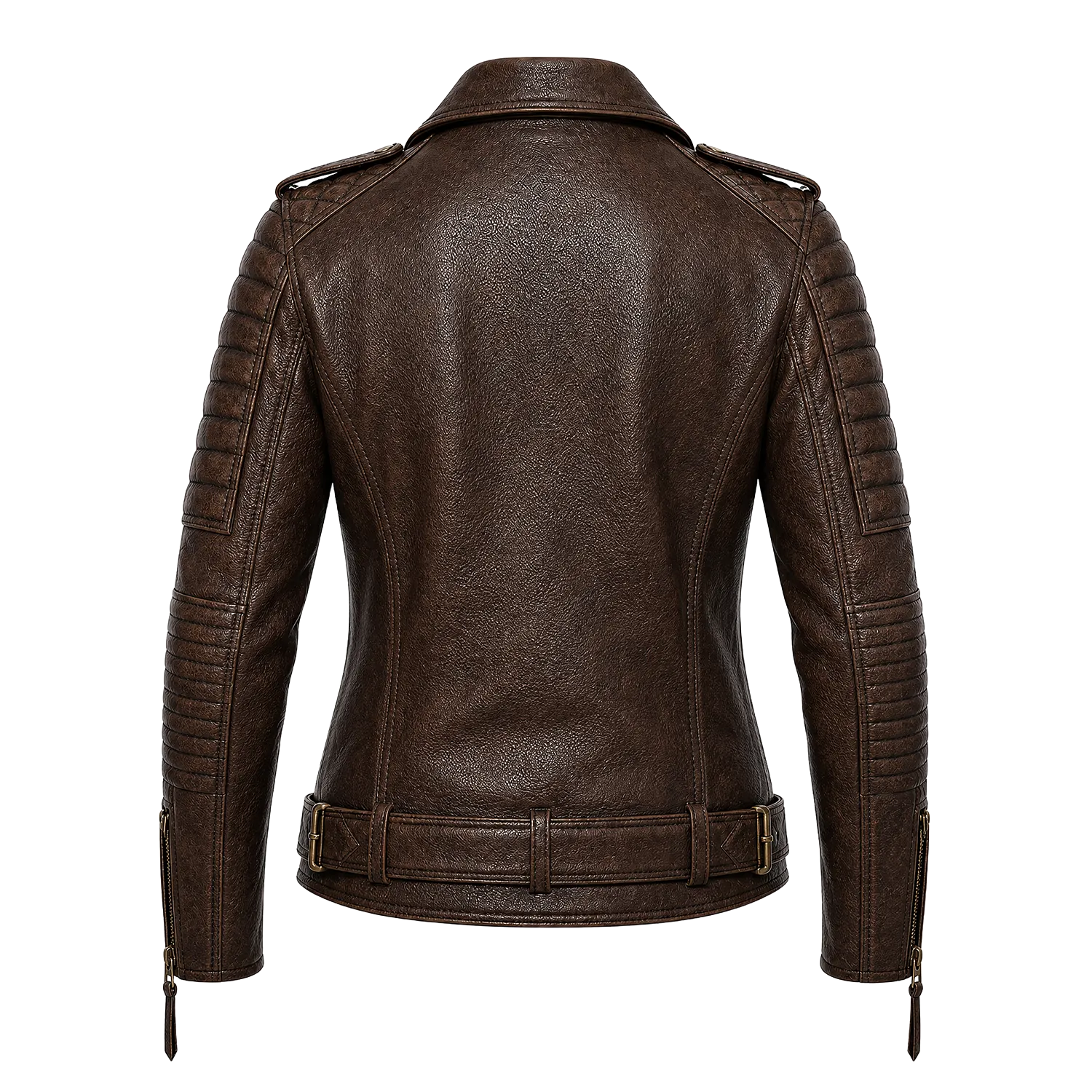 Women's Vintage Brown Belted Leather Biker Jacket | Vintage Rider Style