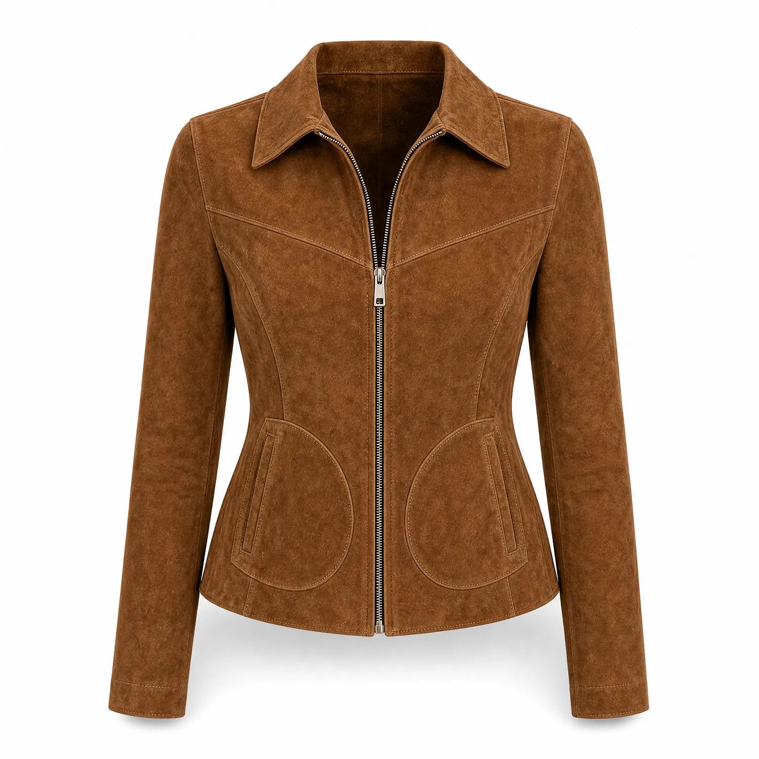 Women’s Western Leather Jacket | Brown Suede Slim Fit Zip Jacket