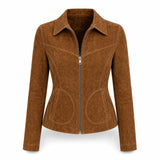 Women’s Western Leather Jacket | Brown Suede Slim Fit Zip Jacket