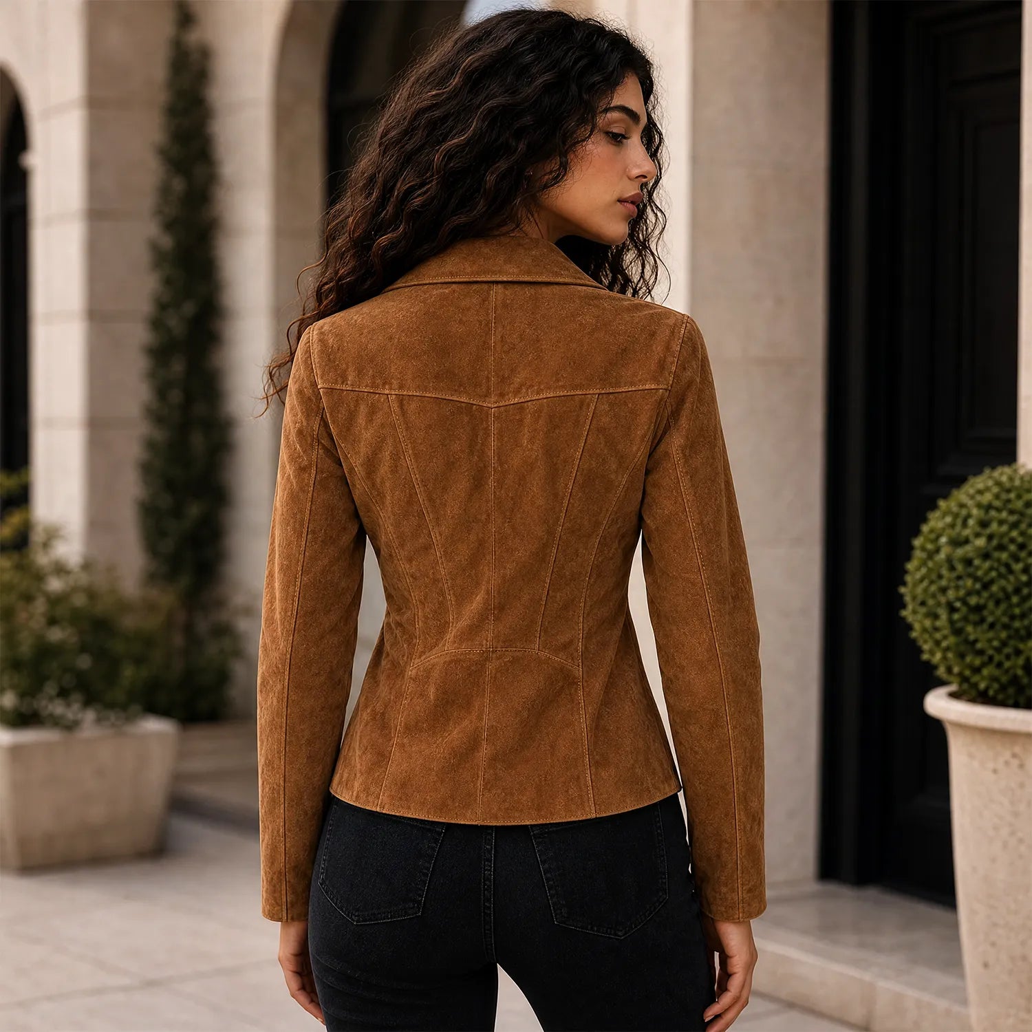 Women’s Western Leather Jacket | Brown Suede Slim Fit Zip Jacket
