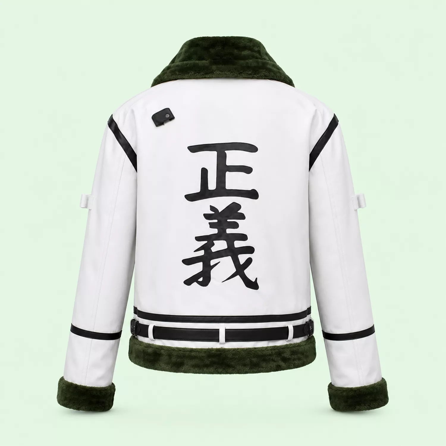 Women's White Green Shearling Leather Jacket | Aviator Style Winter Jacket