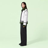 Women's White Green Shearling Leather Jacket | Aviator Style Winter Jacket