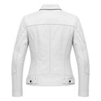 Women’s White Utility Leather Biker Jacket | Zip-Up Moto Jacket