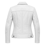 Women’s White Utility Leather Biker Jacket | Zip-Up Moto Jacket