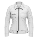 Women’s White Utility Leather Biker Jacket | Zip-Up Moto Jacket