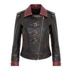 Women’s Battle-Red Vintage Biker Jacket – Dual Tone Leather Moto