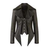 Women’s Black Gothic Edwardian Mid-Length Leather Jacket