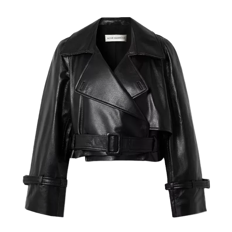 Blouson moto Mergo en cuir noir pour femme
