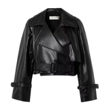 Blouson moto Mergo en cuir noir pour femme