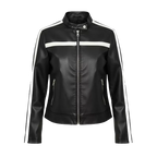 Women’s Black & White Color-Block Faux Leather Moto Jacket