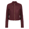 Women’s Burgundy Cropped Leather Jacket – Classic Zip Moto Style